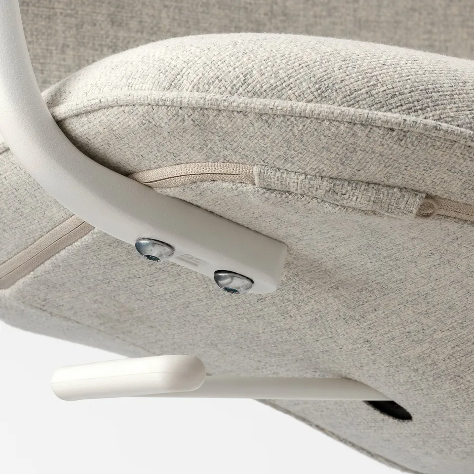 High-quality office chair, LÅNGFJÄLL, with upholstered seat & back, visible stitching, tilt mechanism.