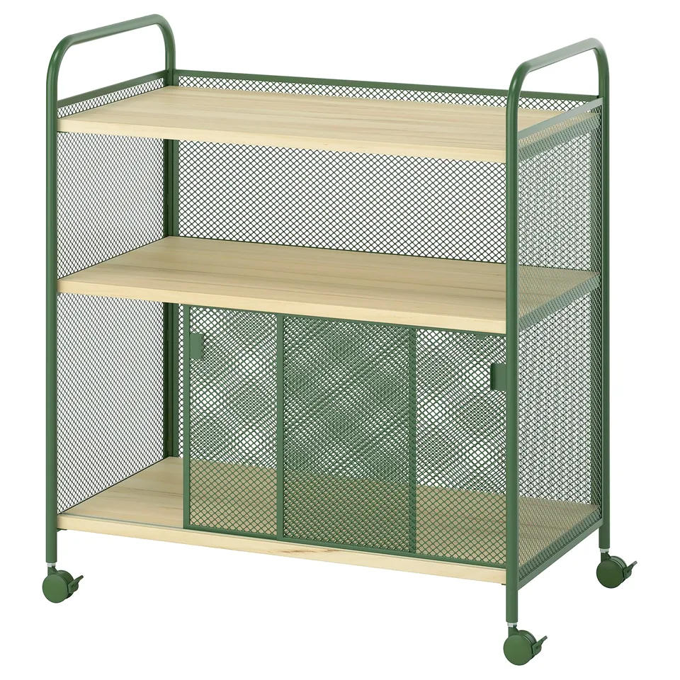 NÅLMAKARE Cabinet on castors, dark green/metal, 79x44x88 cm