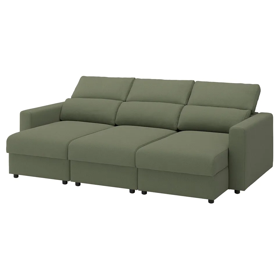 MALMKÖPING 3-seat sofa, with chaise longue/Tibbleby grey-green