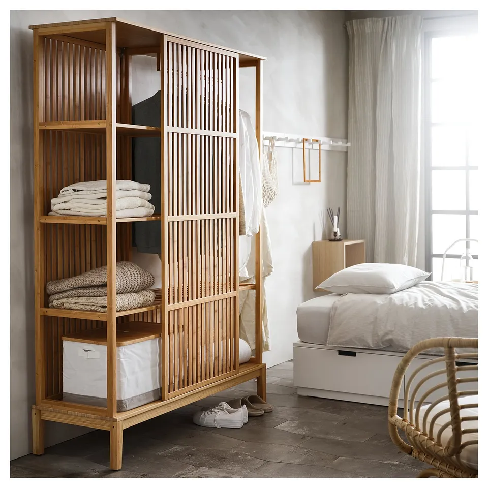 Modern NORDKISA wardrobe, bed, chair, window.