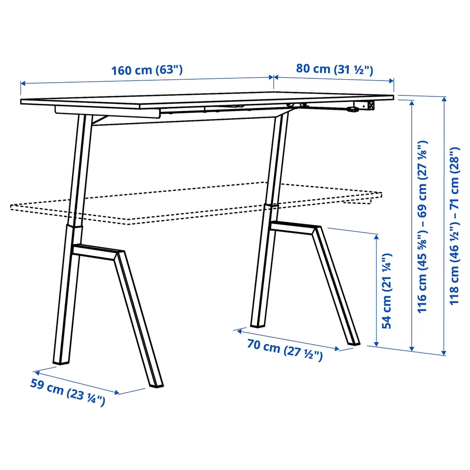 Illustration with measurements for the product: TROTTEN.