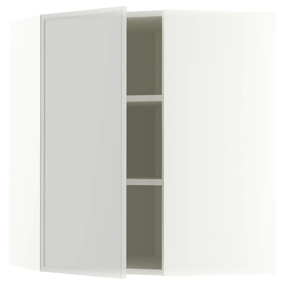 METOD Corner wall cabinet with shelves, white/Aspudden light grey, 68x37x80 cm