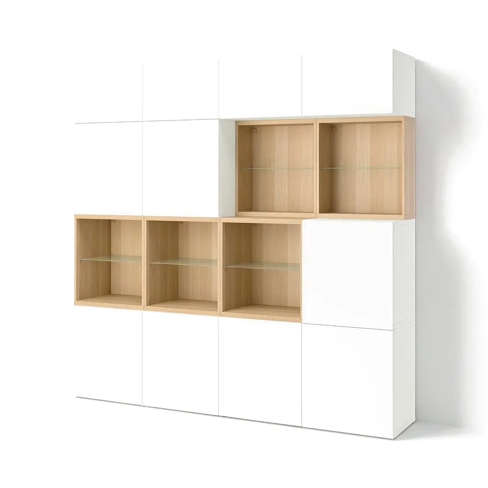 BESTÅ Storage combination with doors, white stained oak/Lappviken white, 240x42x231 cm