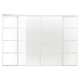 SKYTTA / FÄRVIK sliding door combination, white/white glass, 351x240 cm