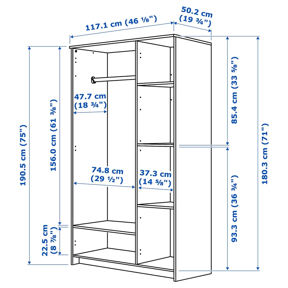 Illustration with measurements for the product: BRIMNES.