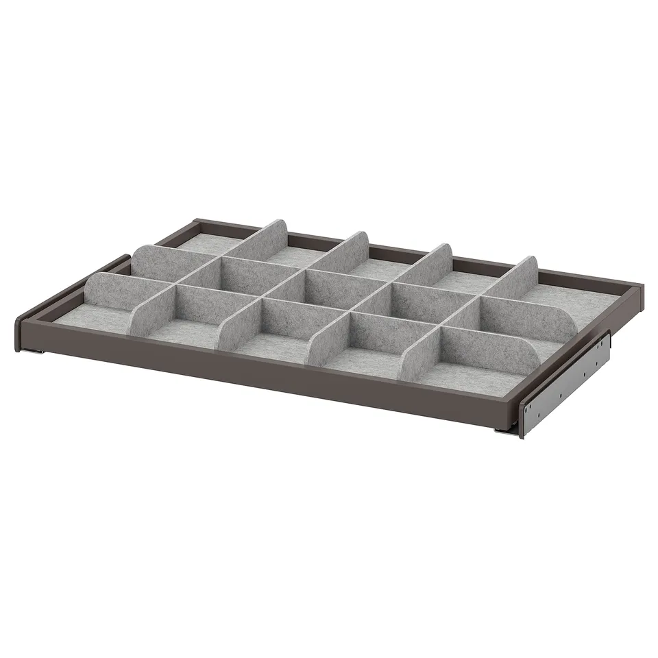 KOMPLEMENT grey organiser tray, modern design, 10 compartments, felt lining, smooth pull-out mechanism.