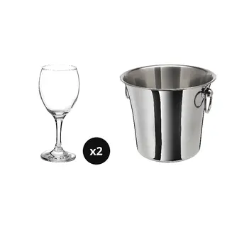 SOLDRÄNKT/ÄNKEBLOMSTER set: wine glass + wine cooler