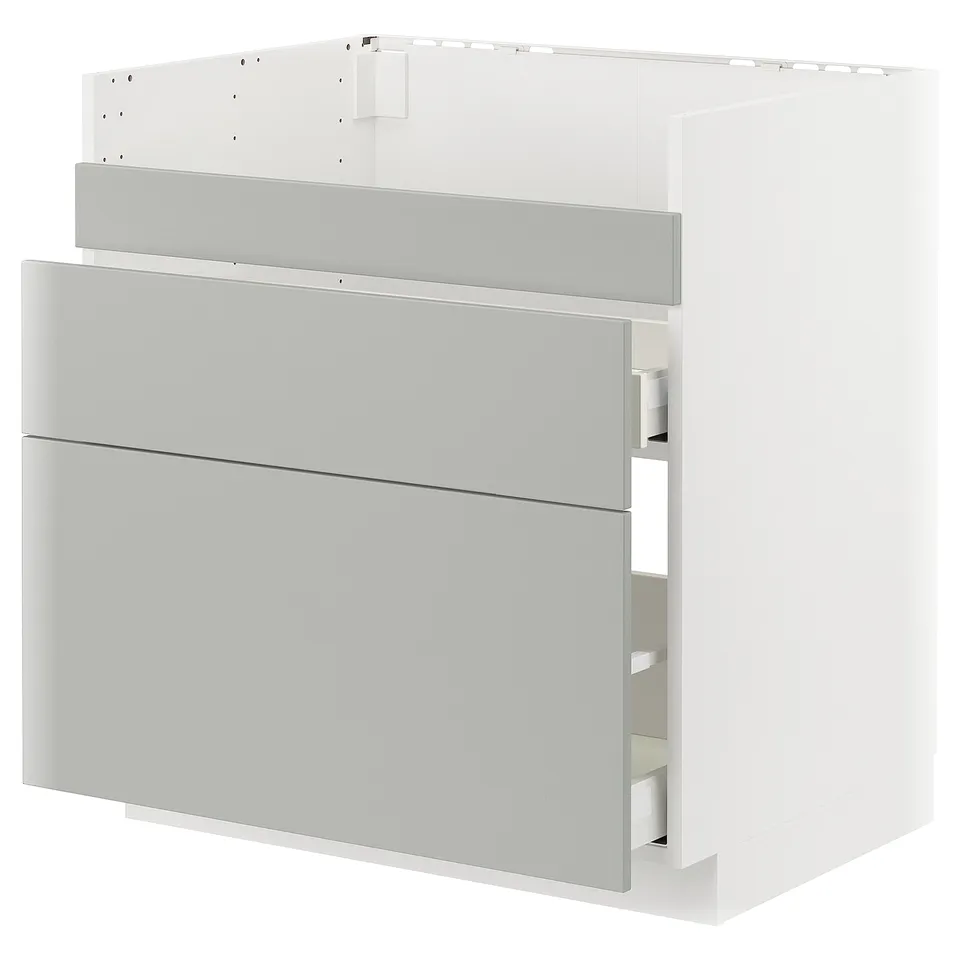 Modern grey kitchen cabinet with sleek, flat doors and minimalist design.