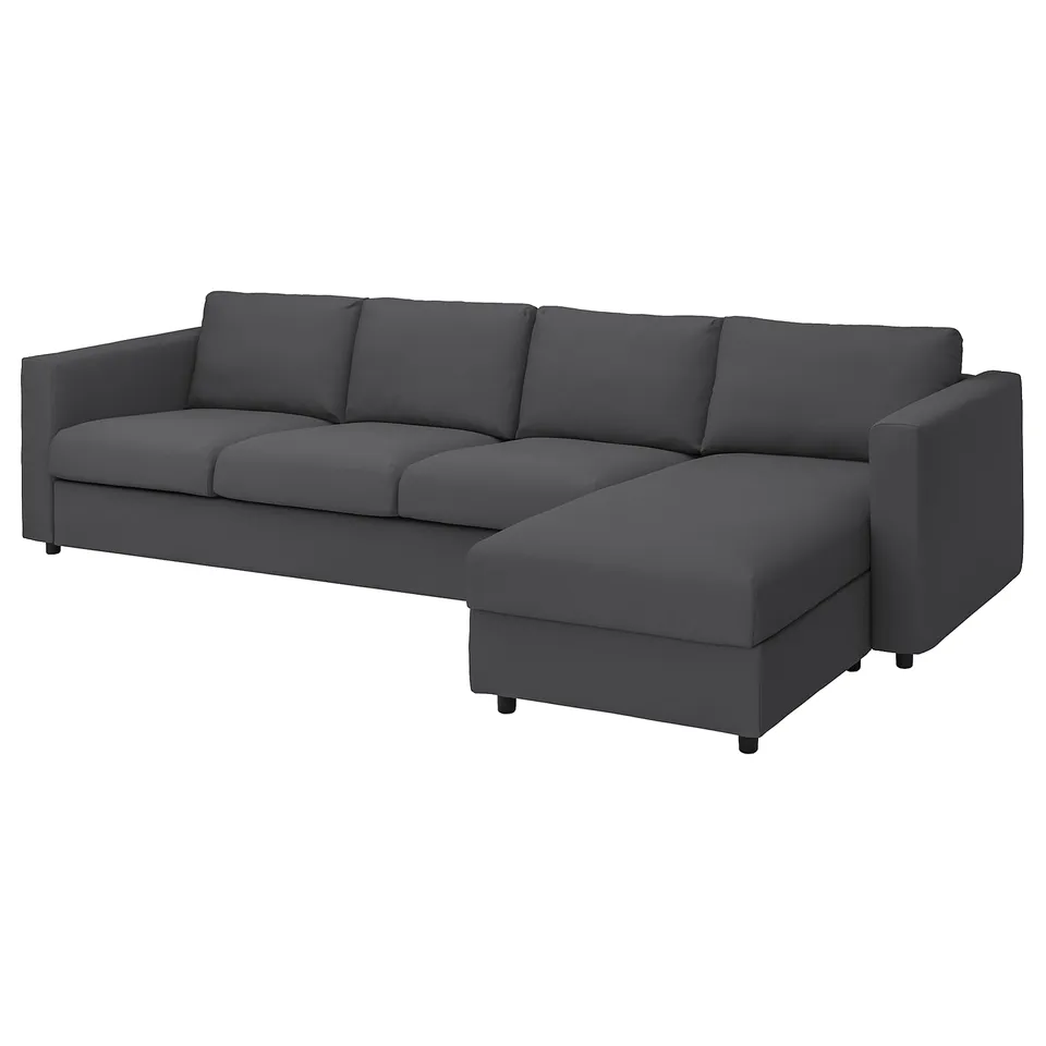 Dark grey VIMLE sectional sofa, modern l-shape, comfortable & removable cover.