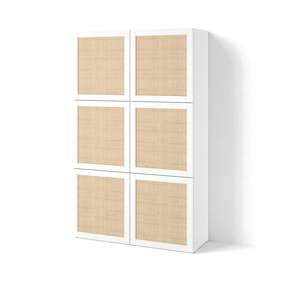 BESTÅ Storage combination with doors, white Studsviken/white woven poplar, 120x42x193 cm
