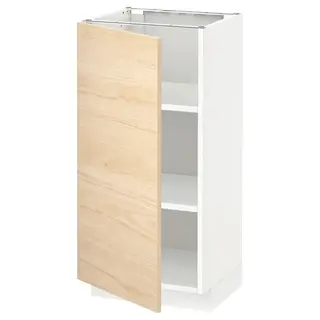 METOD base cabinet with shelves, white/Askersund light ash effect, 40x37x80 cm