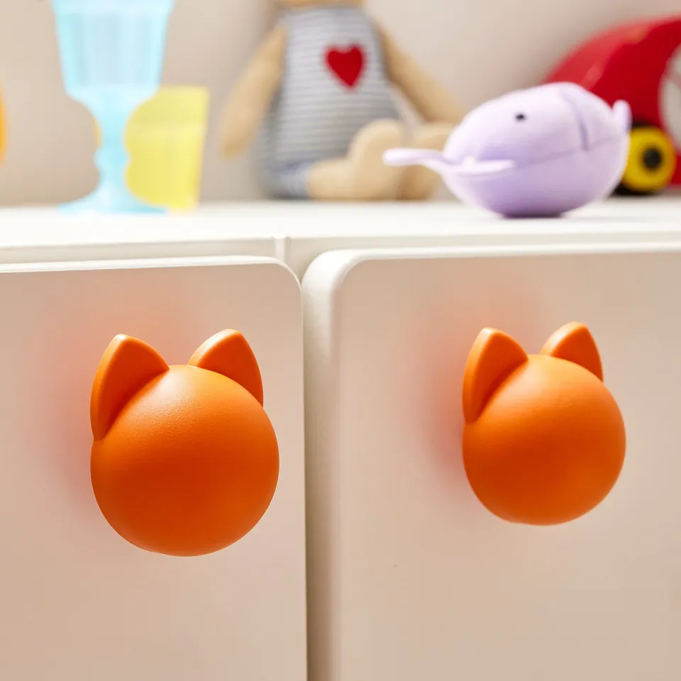 GREJSIMOJS Knob, orange/cat, 38 mm