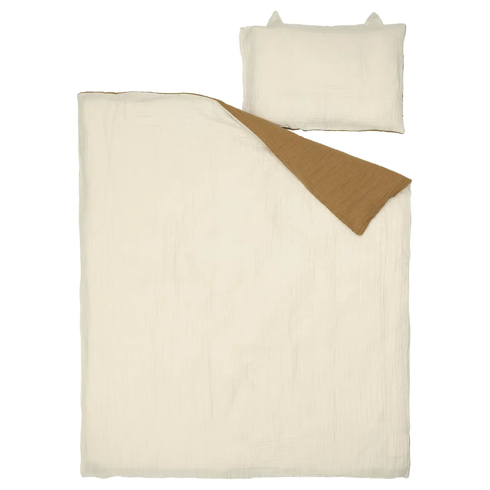GULDVÄVARE 3-piece bedlinen set for cot, dark yellow/beige, 60x120 cm