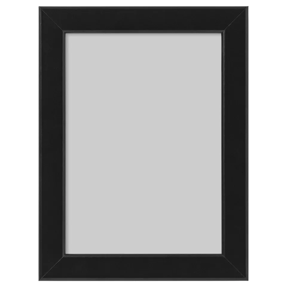 Black picture frame, rectangular shape with simple design, fits standard photos.