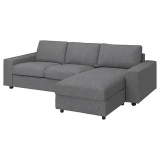 VIMLE 3-seat sofa-bed with chaise longue, with wide armrests/Lejde grey/black, Width 285 x Depth 98 cm