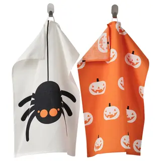 KUSTFYR tea towel, mixed patterns orange/white, Length 60 x Width 45 cm