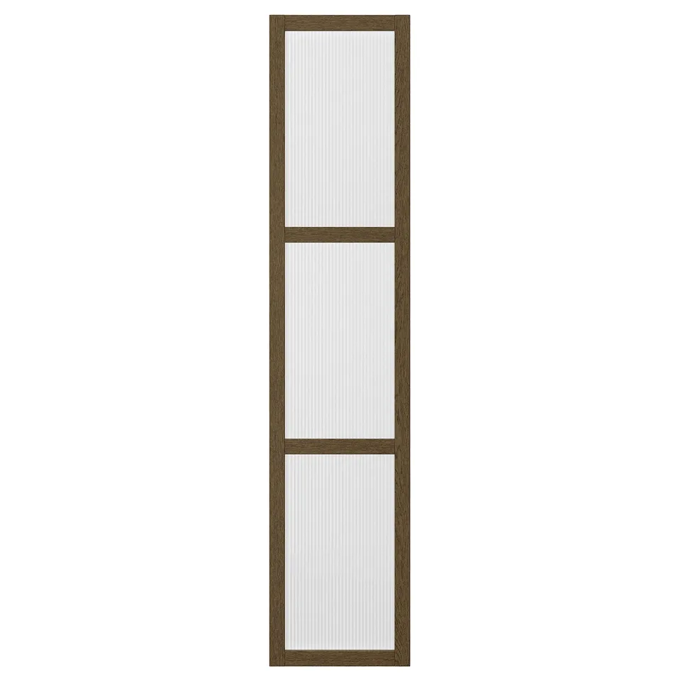 TONSTAD door in oak veneer, featuring a vertical divided glass panel. Ideal for pax wardrobes, offering a modern, sleek design.