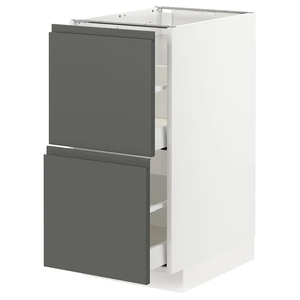 Modern kitchen cabinet: METOD with dark grey voxtorp drawers, minimalist design.