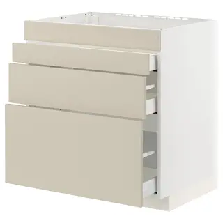 METOD / MAXIMERA base cab f hob/4 fronts/3 drawers, white/Havstorp beige, Width 80.0 x Depth 61.6 cm