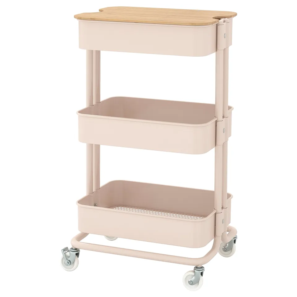 RÅSKOG / NORRÅVA Trolley with lid, pink, 35x45x77 cm
