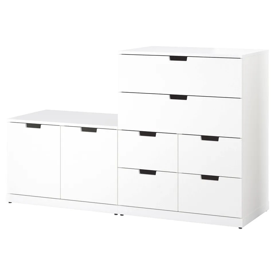 A white NORDLI chest of drawers, modern and modular with clean lines and multiple drawers.