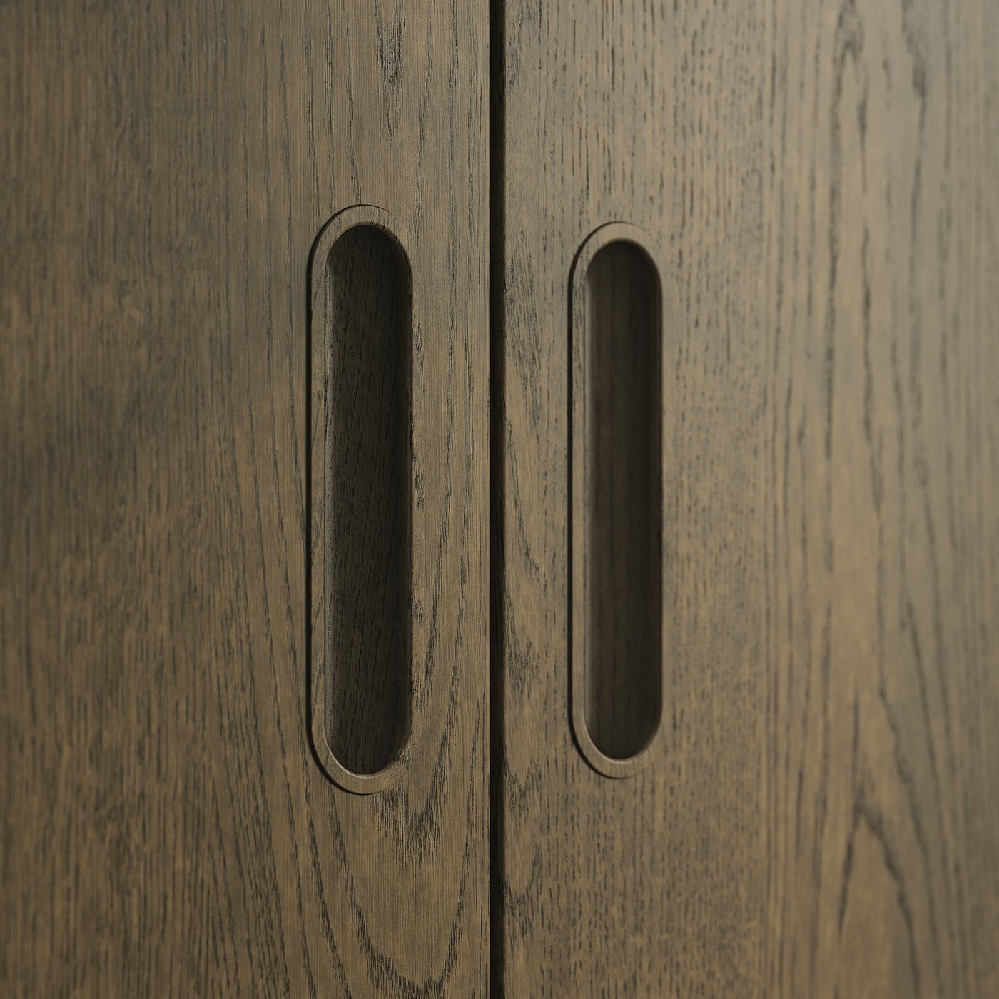 Beige cabinet doors with oval handles