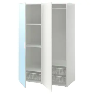 PLATSA wardrobe with 2 doors, white STRAUMEN mirror glass/FONNES white, 120x57x181 cm
