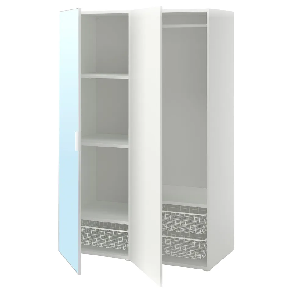 PLATSA Wardrobe with 2 doors, white STRAUMEN mirror glass/FONNES white, 120x57x181 cm