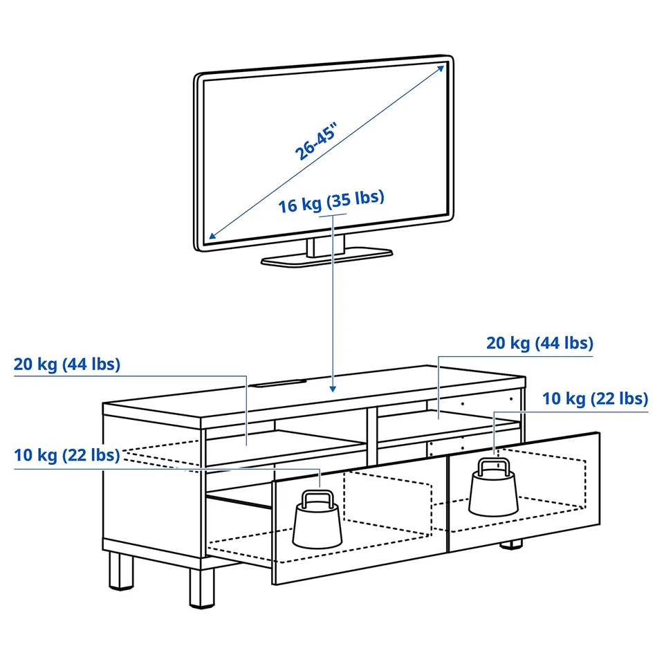 BESTÅ TV bench with drawers, white/Lappviken/Stubbarp light grey/beige, 120x42x48 cm