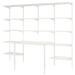 BOAXEL / LAGKAPTEN shelving unit with table top, white, Width 249.6 x Depth 62.0 x Height 200.6 cm