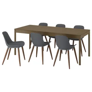 TONSTAD / GRÖNSTA table and 6 chairs, brown stained oak veneer/grey, 200x85 cm