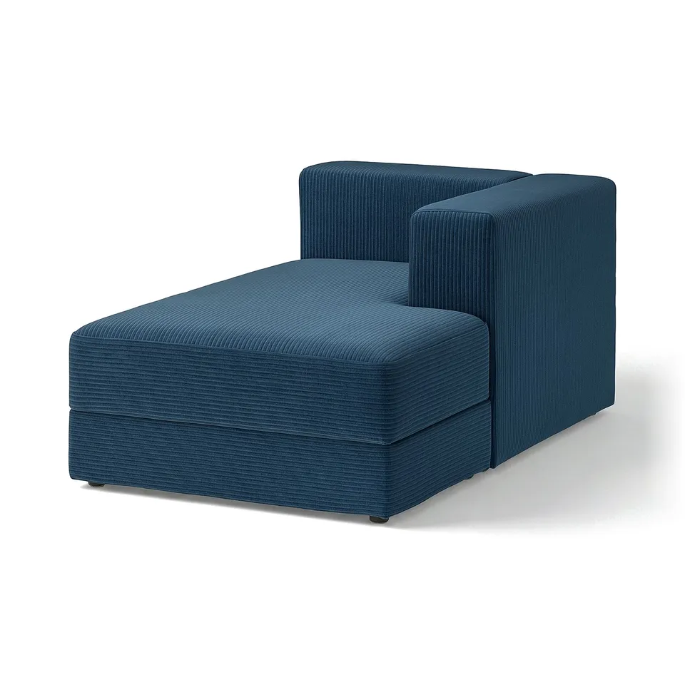 JÄTTEBO blue sectional sofa with chaise, clean lines, soft cushions.