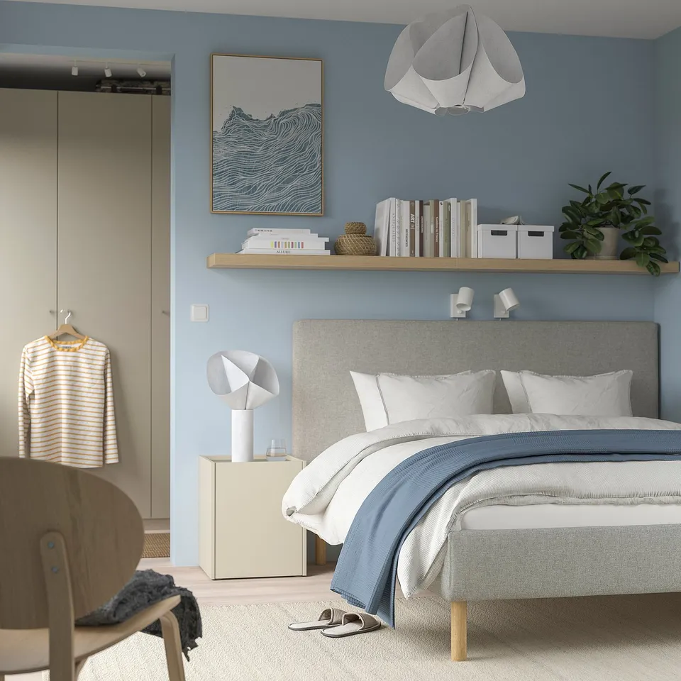 PLÖJKER Bedside table, grey-beige, 41x41x50 cm