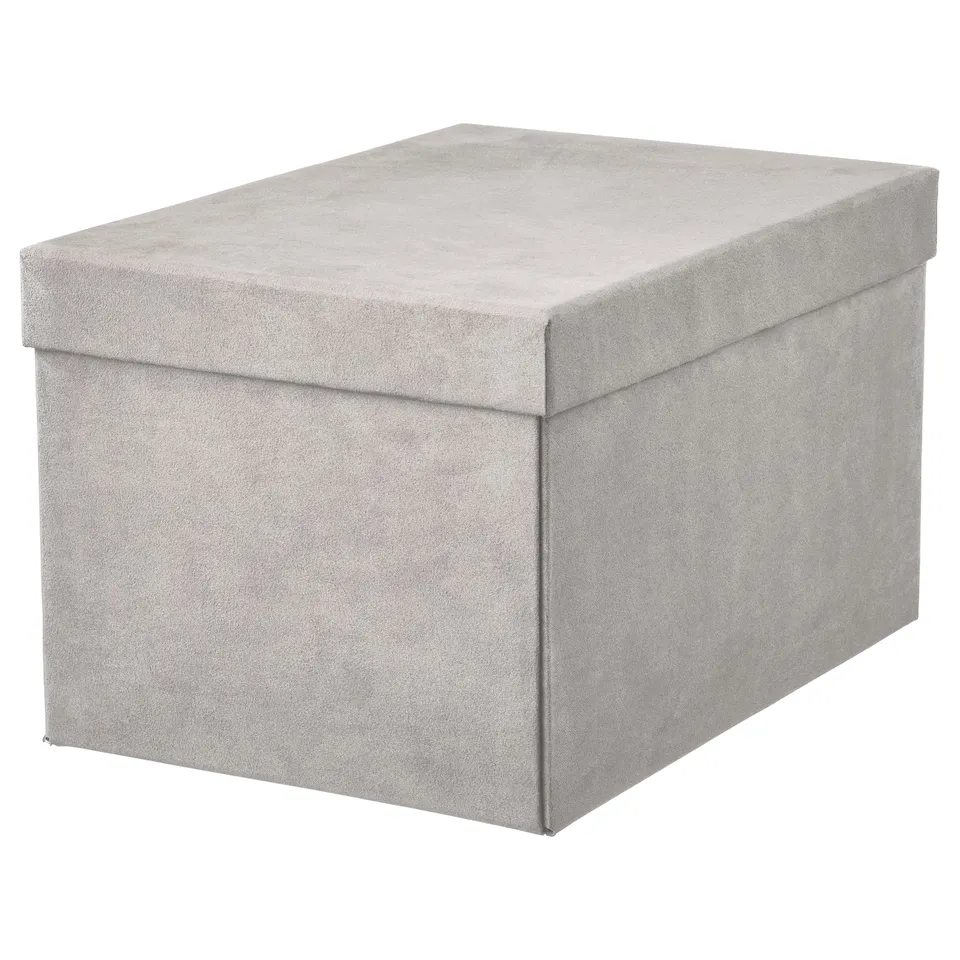 GJÄTTA Storage box with lid, velvet light grey, 18x25x15 cm