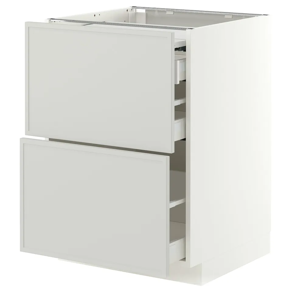 METOD / MAXIMERA Bc w pull-out work surface/3drw, white/Aspudden light grey, 60x60x80 cm