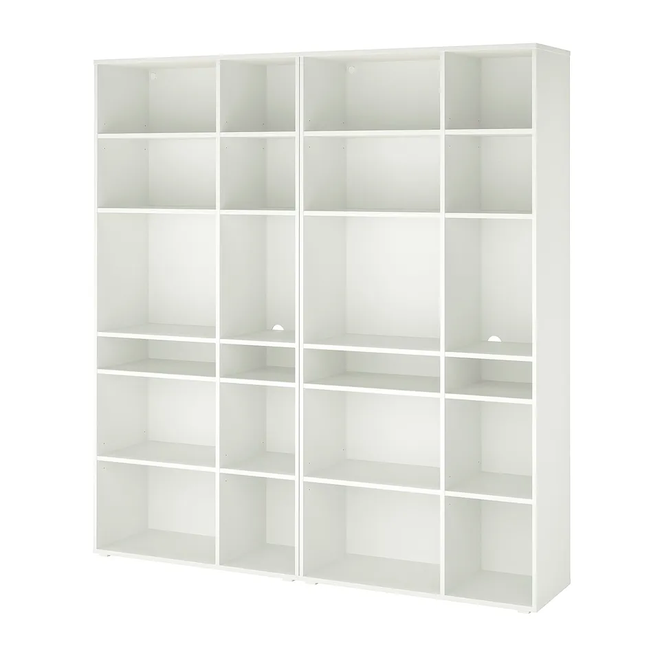 White VIHALS storage unit: modern, modular, clean design with multiple shelves for organised storage.
