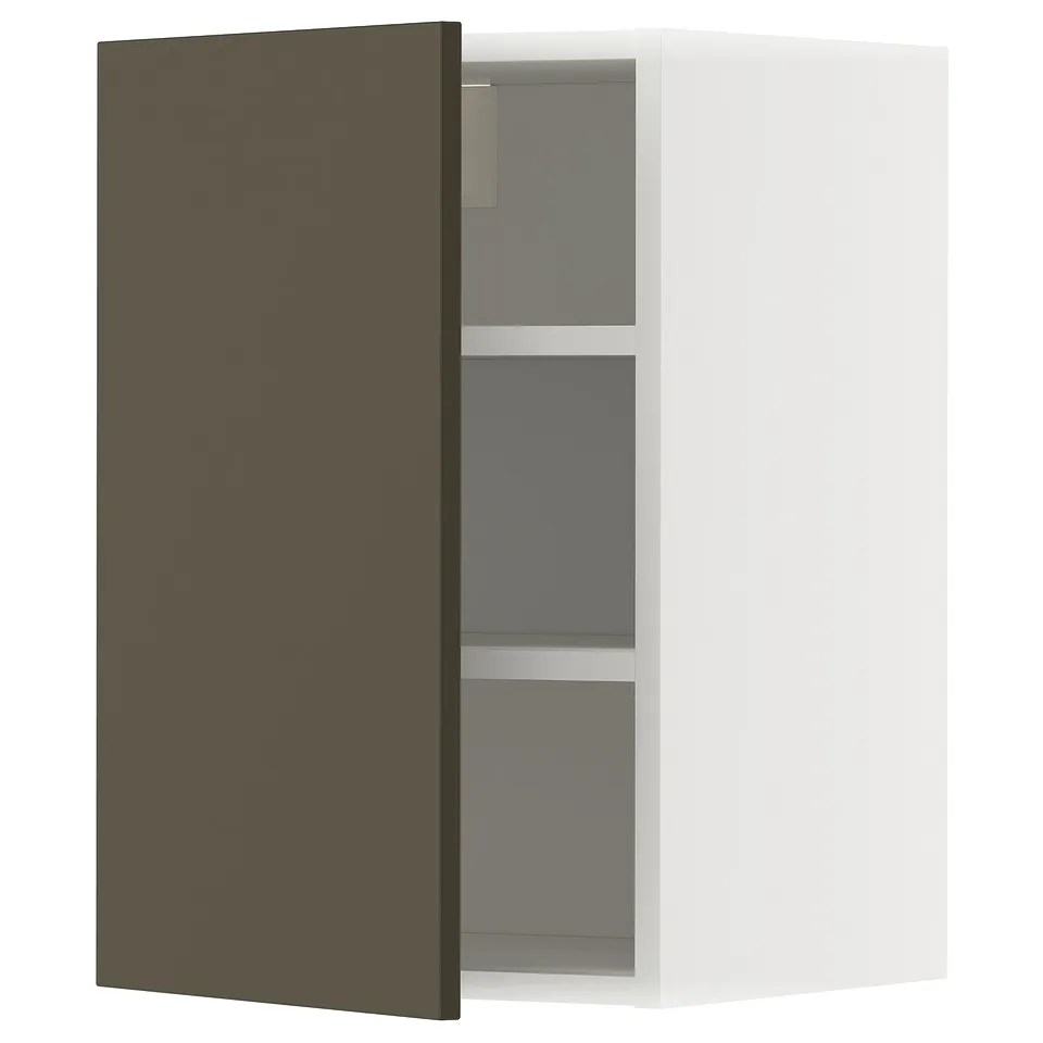 METOD kitchen wall cabinet, dark brown, 2 shelves, white frame.