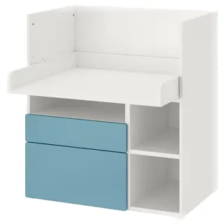 SMÅSTAD desk, white blue/with 2 drawers, 90x79x100 cm