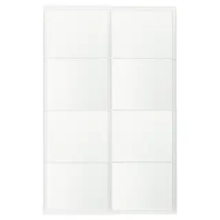 LUNDBRÄSMA pair of sliding doors, white/checkered glass, 150x236 cm