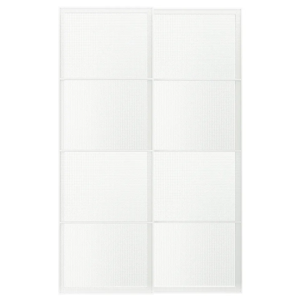 LUNDBRÄSMA Pair of sliding doors, white/checkered glass, 150x236 cm