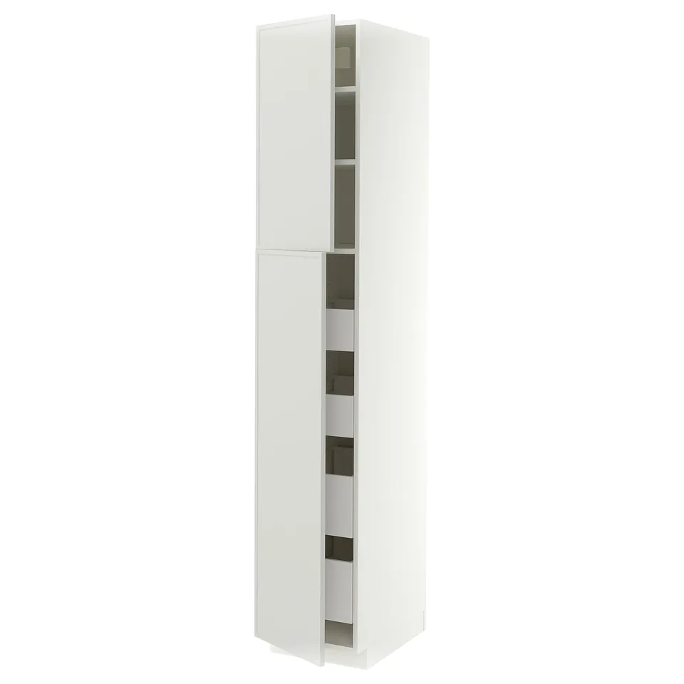 METOD / MAXIMERA Hi cab w 2 doors/4 drawers, white/Aspudden light grey, 40x60x220 cm