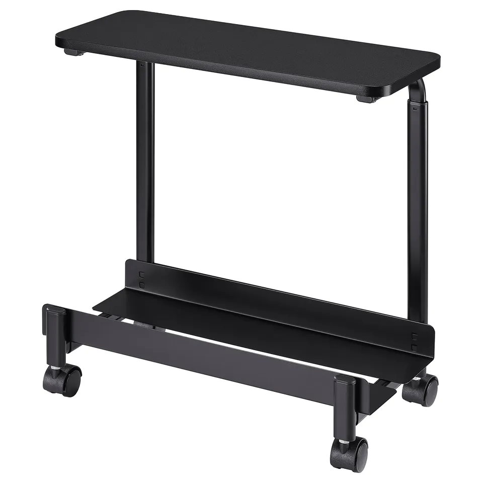LÅNESPELARE: black adjustable rolling cart for computer towers, top shelf, sturdy metal frame.