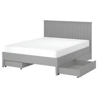 GULLABERG bed frame with 4 storage boxes, grey, 180x200 cm