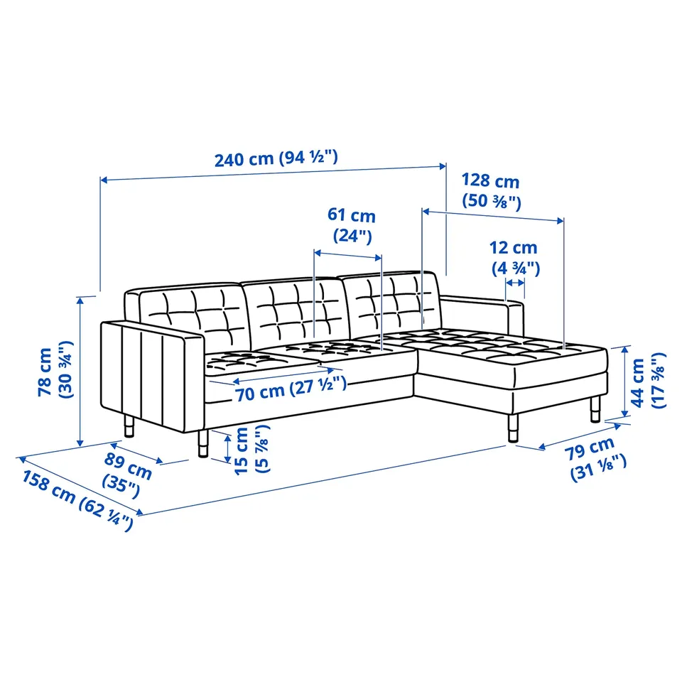 Illustration with measurements for the product: LANDSKRONA.