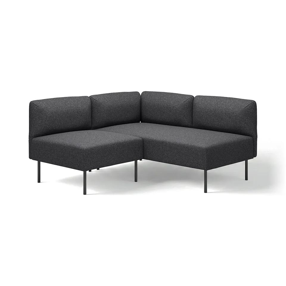 Modern dark grey l-shaped LILLEHEM sofa with sleek metal legs, offering versatile seating in a minimalist design.