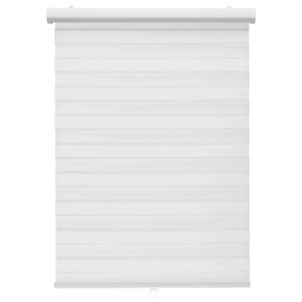 TANDLUNDFLY: white, cordless dual roller blind, sheer to private, soft close, recycled materials.