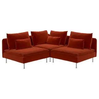 SÖDERHAMN corner sofa, 3-seat, Alhamn deep orange-red, Depth 99 cm