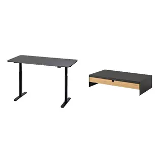 BOLLSIDAN/ELLOVEN set: desk sit/stand + monitor stand with drawer
