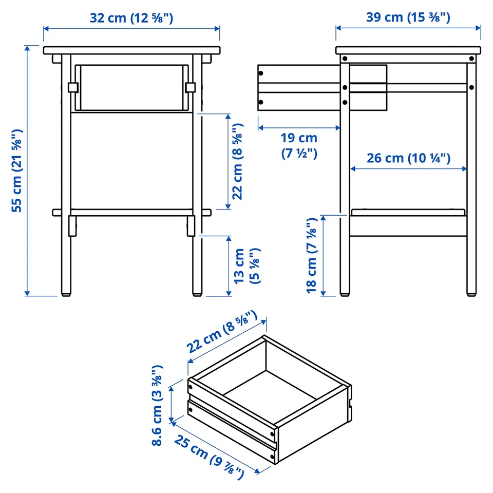 KRONÖREN Bedroom furniture, set of 3, pine