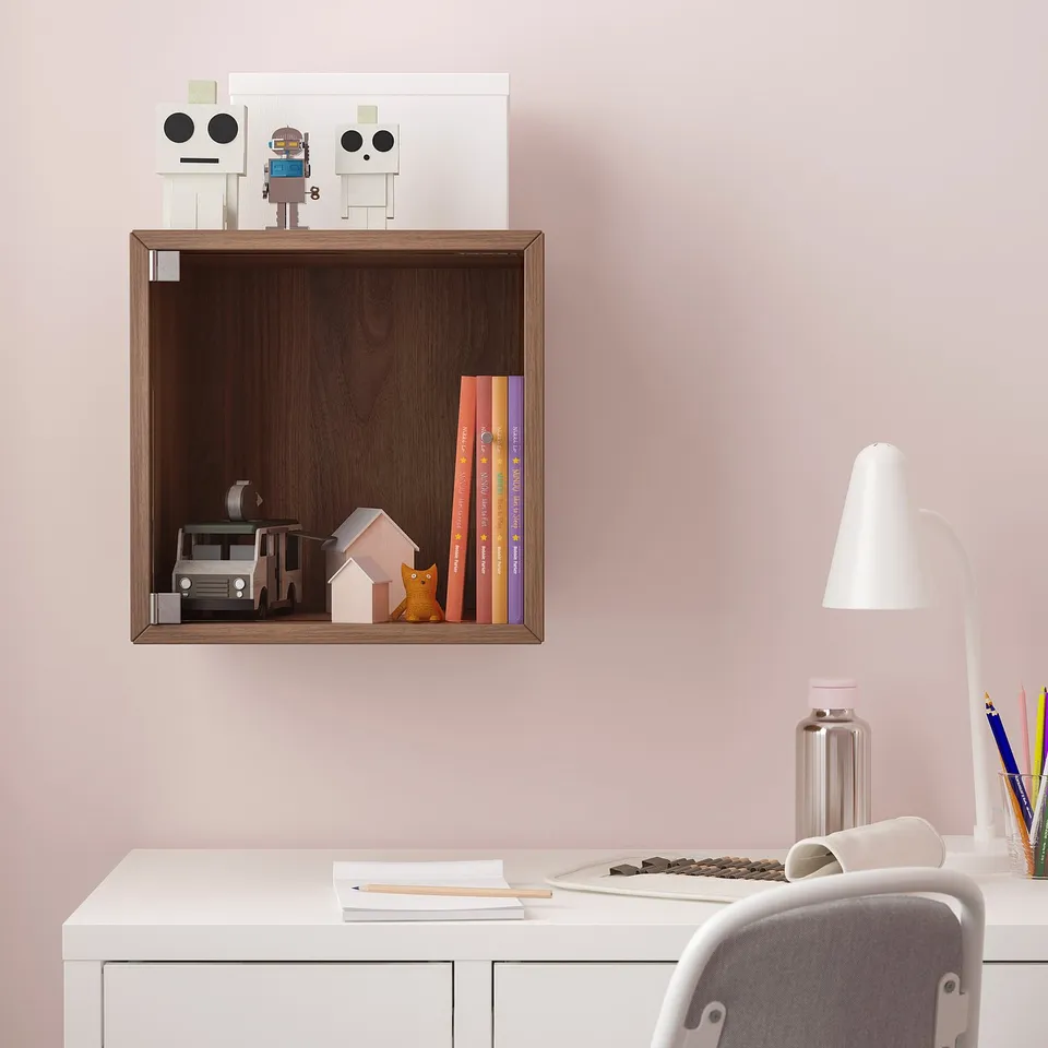 EKET Wall cabinet with glass door, brown walnut effect, 35x35x35 cm